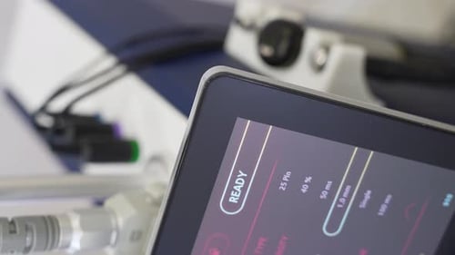 Medical device for cosmetological procedures with a digital screen. Close-up view