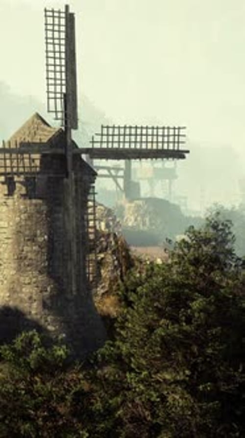 Countryside Landscape with Old Windmill