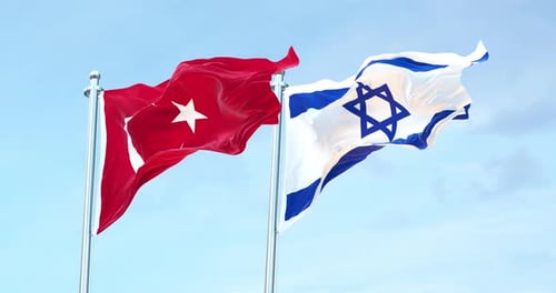 Realistic Turkey and Israel Flags Waving Side-by-Side Animation