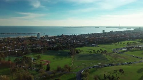 Melbourne city suburban housing coast line aerial view, Australia