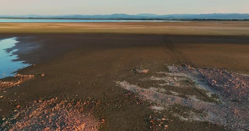 View of a Dried Lake and Water Source Drought Climate Crisis