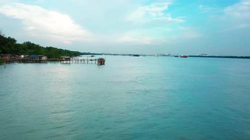 Aerial view of coastline village, Port Klang