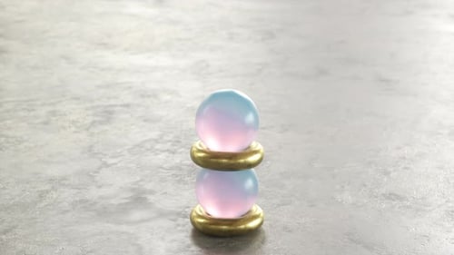 Soft plastic balls and golden rings falling on one another and forming pile against concrete floor