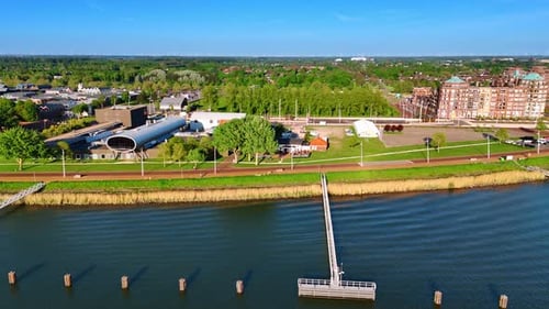 Green waterfront of beautiful Lelystad, the Netherlands.