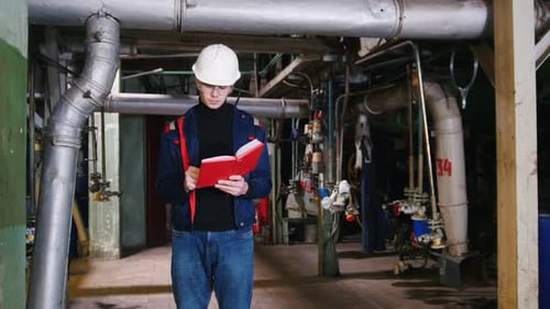A Man Engineer Looking Around in Manufacturing Plant