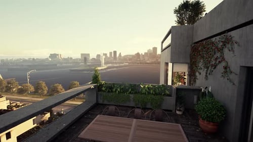 Contemporary Rooftop Terrace with Panoramic City View