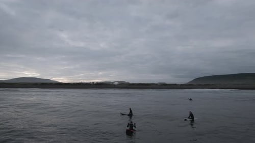 Surfers From a Drone Footage The Surfer Greets and Waves