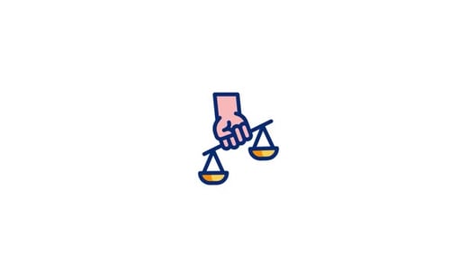 Animated Hand Holding Justice Scale Flat Design