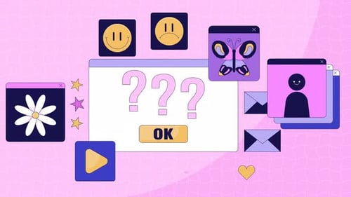 Animated Geometric UI Elements with Pop-up Question Marks