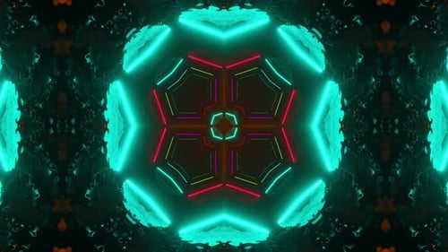 Colorful kaleidoscope design with neon colors and black background. Kaleidoscope VJ loop