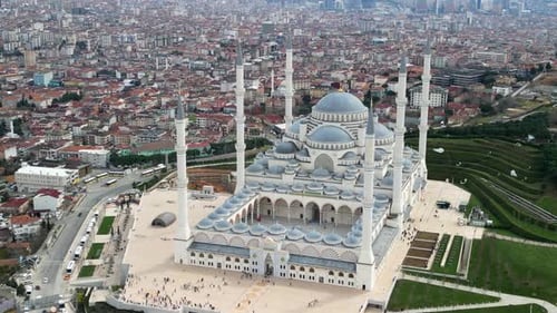Camlica Mosque on the hill of Istanbul, zoom-in shot