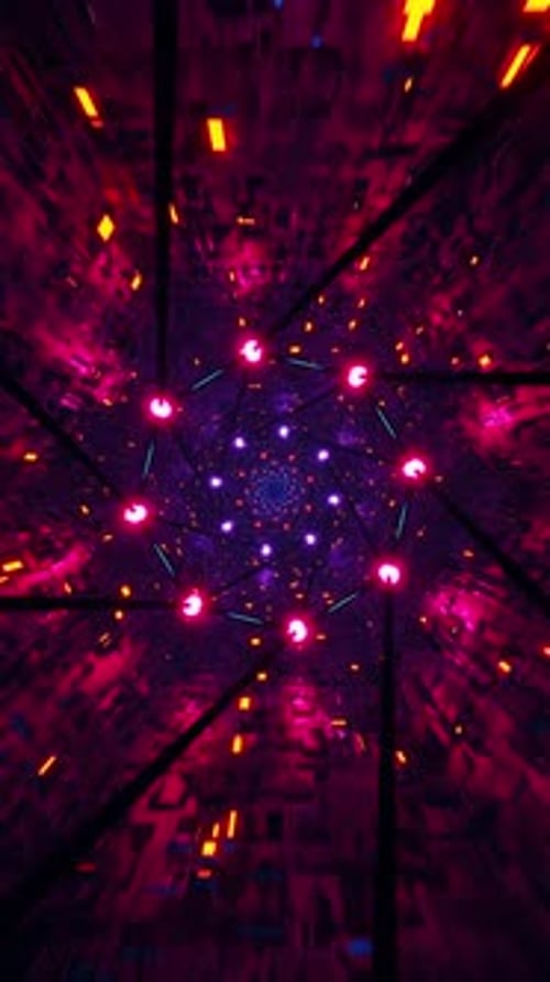 Neon Tunnel Flight Through Hyperspace. Vertical looped animation