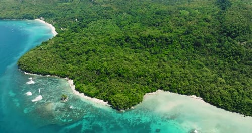 Beach and Ocean Waves on Coastline of Samal Island Davao Philippines