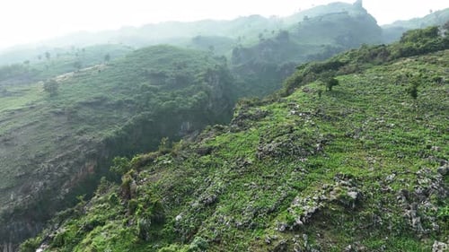 Green hill landscape, aerial drone footage