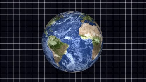Spinning 3D Earth Globe on Scientific Grid Background