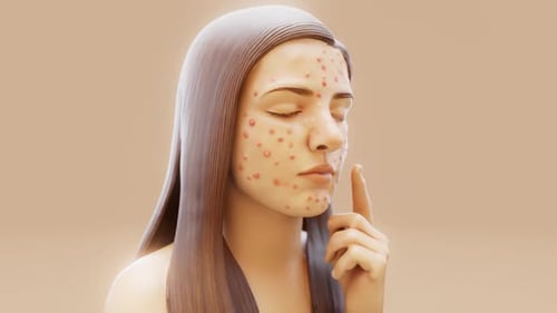 Conceptual 3D animation of a teenager with acne