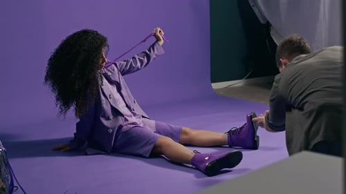 Young Biracial Model Posing in Photo Studio for Fashion Magazine