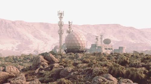 Futuristic Radar Communication Base on Arid Mountain Landscape