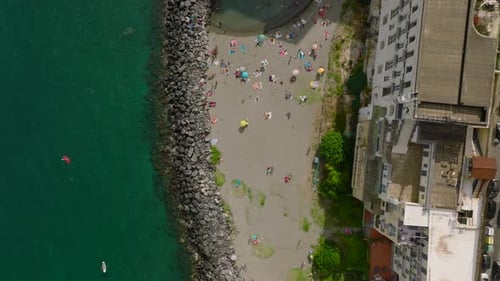 Top Down Panning Footage of Sea Coast in Tourist Destination