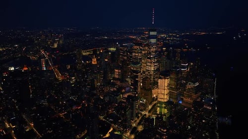 Billions of lights in the immense panorama of metropolis. Splendid cityscape of New York at night