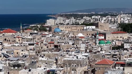 Aerial video over the old city of Acre in northern Israel