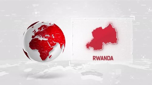 Ruanda 4K Tech Map neben dem Globus auf weißem Hintergrund