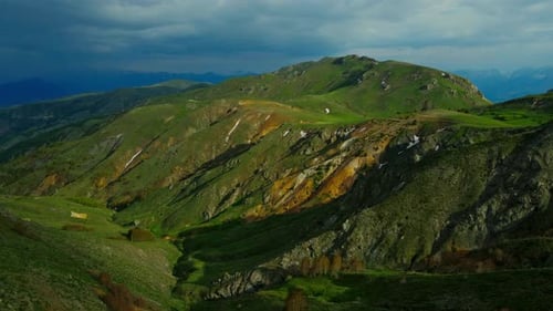 Aerial view mountains at spring time