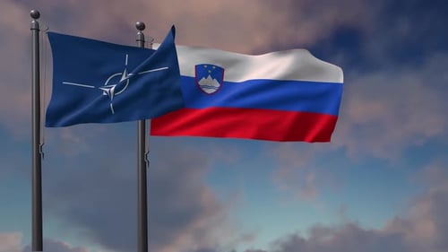 NATO And Slovenia Flags Waving Realistic 3D Animation