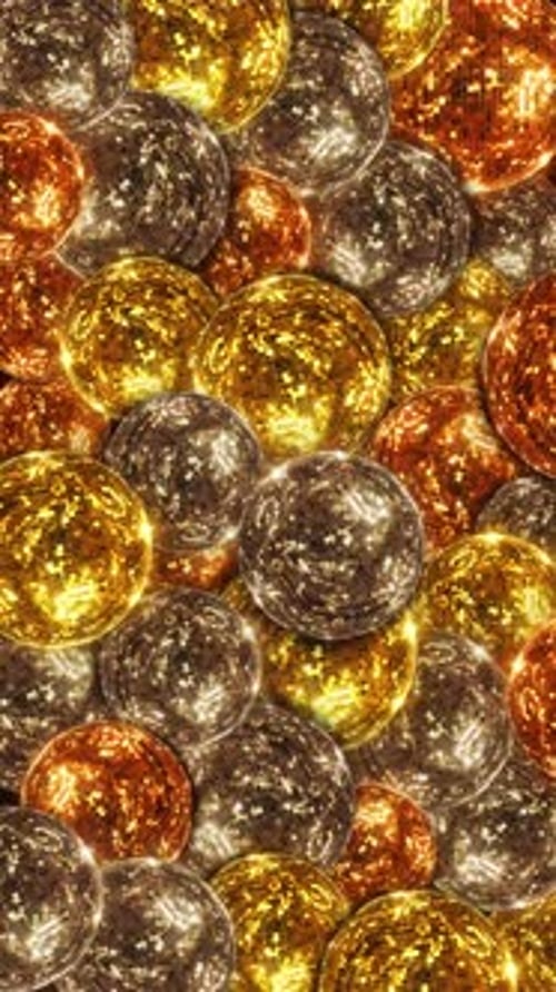 VJ Background Gold Many Disco Ball on Particles Disco Ball Seamless VJ for Music Broadcast Disco