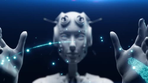 Futuristic Robot Hands Forming Digital Globe Title Reveal