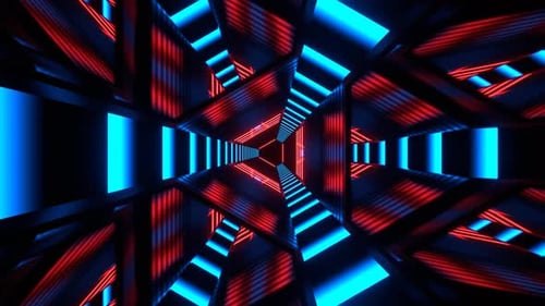 Red And Blue Neon Cyber Triangular Sci Fi Tunnel Background Vj Loop In 4K