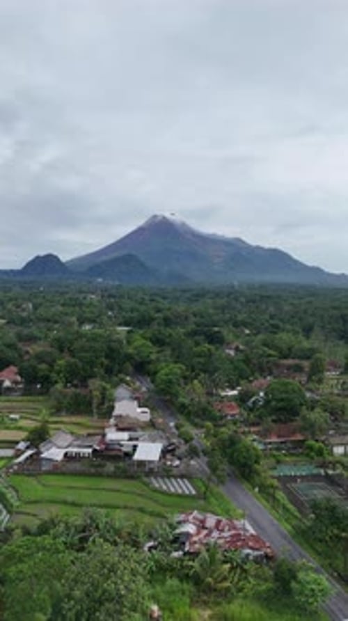 Aerial View of Mount Merapi and Surrounding Countryside