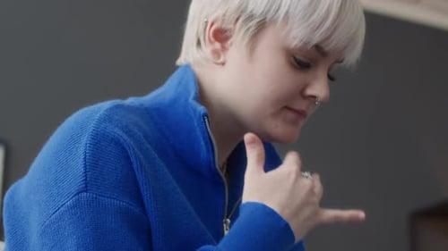Young Adult Using Tablet at Home
