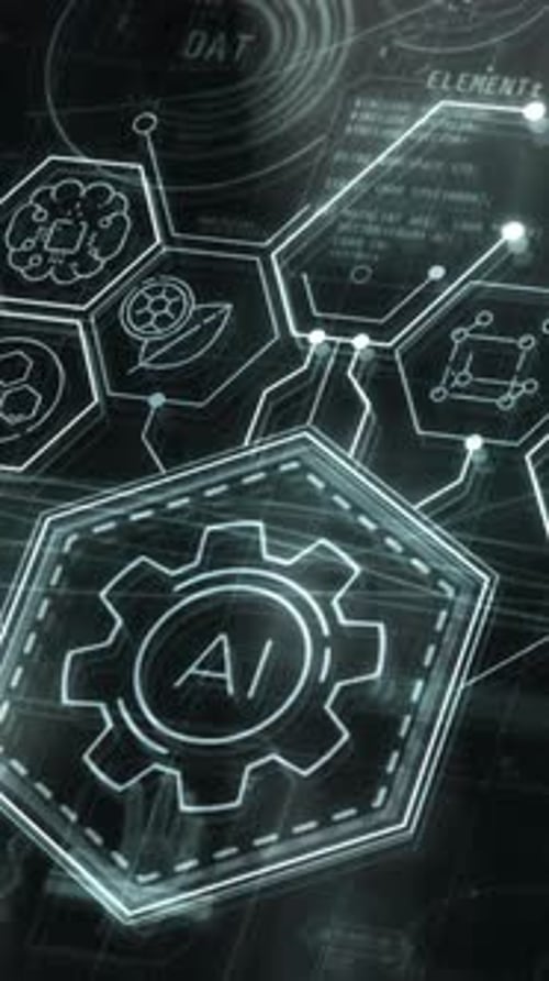 Futuristic AI and Science Technology Icons Grid Animation