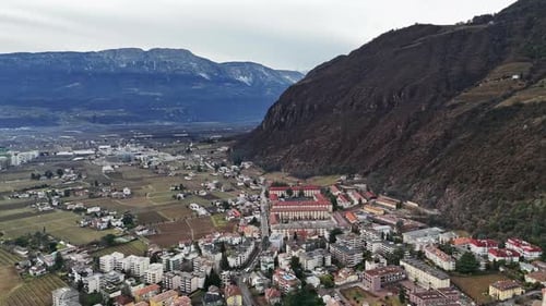 Aerial View of a Mountain Town in Selva Di Val Gardena, Italy