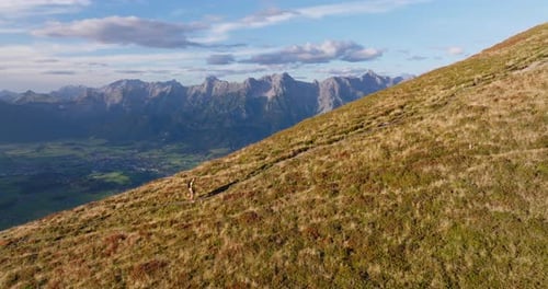 Man Walking On A Mountain Trail Path In Austria
