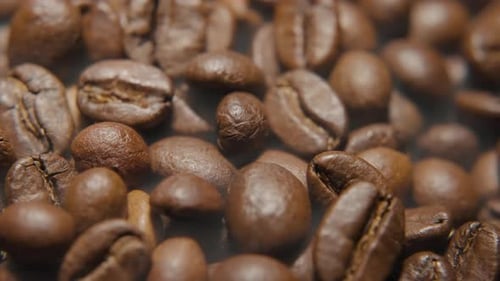 Macro Shot of Roasted Coffee Beans with Steam