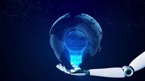 Digital Robot Hand Holding Planet Earth Global Network Metaverse Technology Next Generation