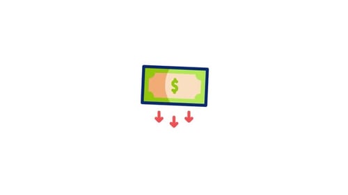 Animated Money Bill with Downward Arrows Indicating Financial Decrease