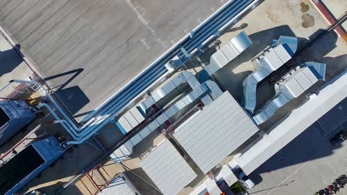 Aerial Video of Powerful Ventilation Units on Mall Rooftop
