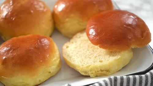 Close Up of Delicious Hamburger Buns on Platter