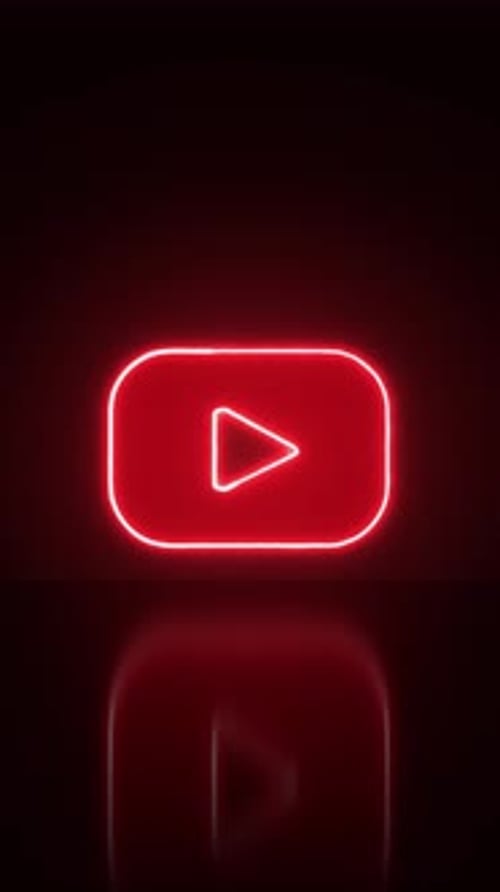 Glowing Neon YouTube Play Button Icon for Social Media