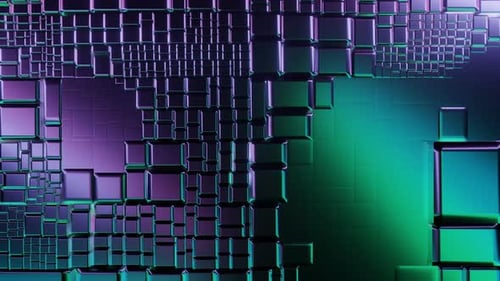Abstract Futuristic Metallic Cubes Background with Purple Teal Gradient