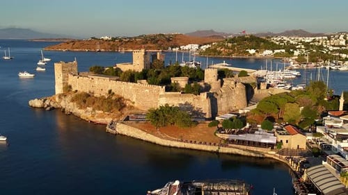 Bodrum Castle And Harbor With Yachts At Sunrise