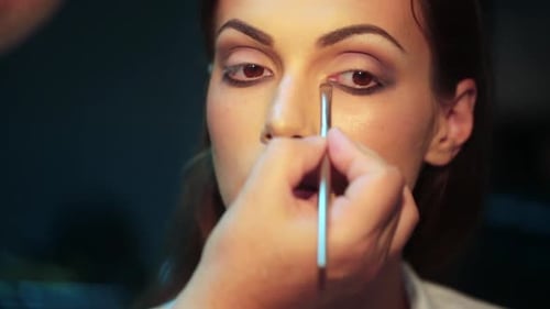 Woman Receives Eye Makeup Application Close-Up