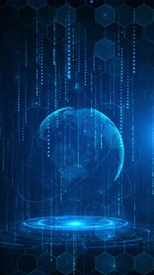 Blue Digital Globe with Data Stream Technology Background