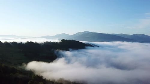 White Fog Covered The Peaks Of The Carpathian Mountains.