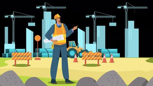 Engineers Working On Construction 4K On Alpha Channel