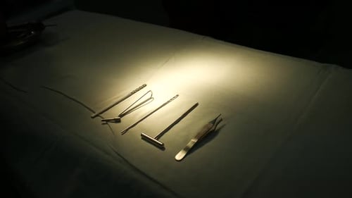 Close-up of hand taking medical or surgical instruments