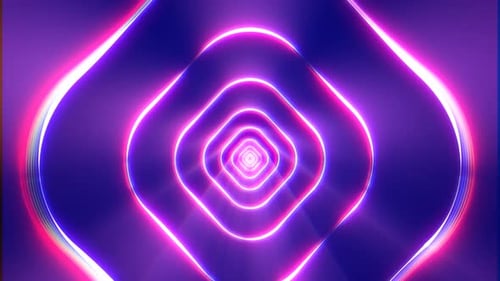 Violetter digitaler quadratischer rechteckiger Tunnelrahmen aus Linien und Punkten, futuristisch, magisch